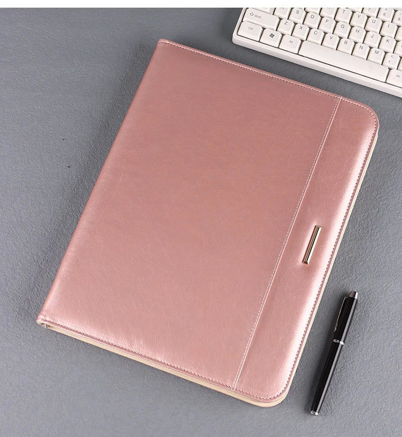 ELMAS Elegant Rose Gold Leather Padfolio & Clipboard Holder - Al Masam Stationery LLC
