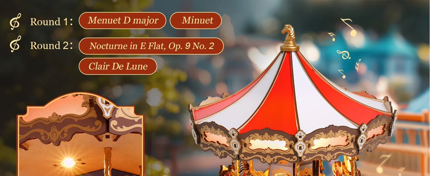 ELMAS Robotime 3D Wooden Music Box Carousel Kit - Al Masam Stationery LLC