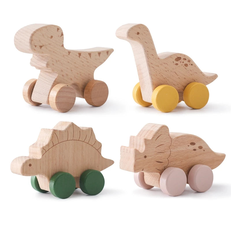 ELMAS: Baby Beech Wooden Block Dinosaur Trolley Toy - Al Masam Stationery LLC