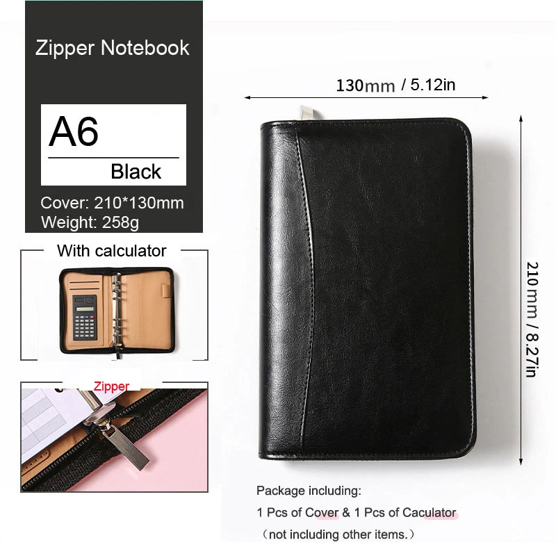ELMAS Stylish A6 Leather Binder Planner with Calculator - Al Masam Stationery LLC