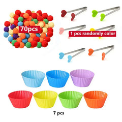 ELMAS Rainbow Counting Pompoms Sorting Cup Toys