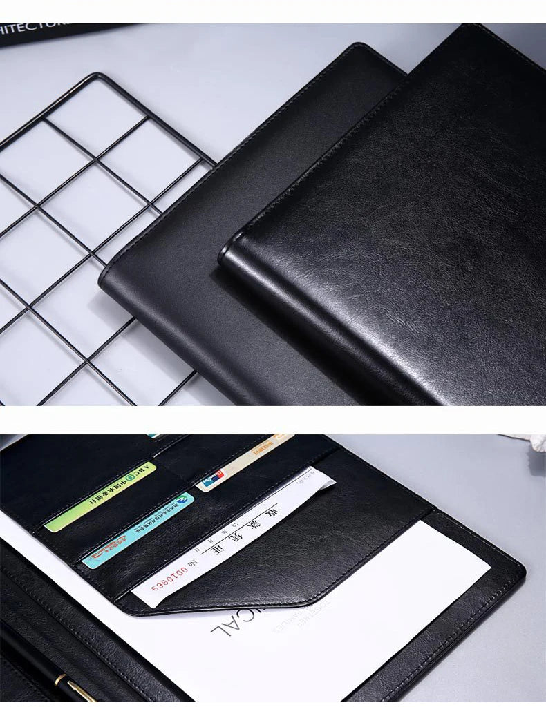 ELMAS Premium Black Leather Executive Portfolio Folder - Al Masam Stationery LLC