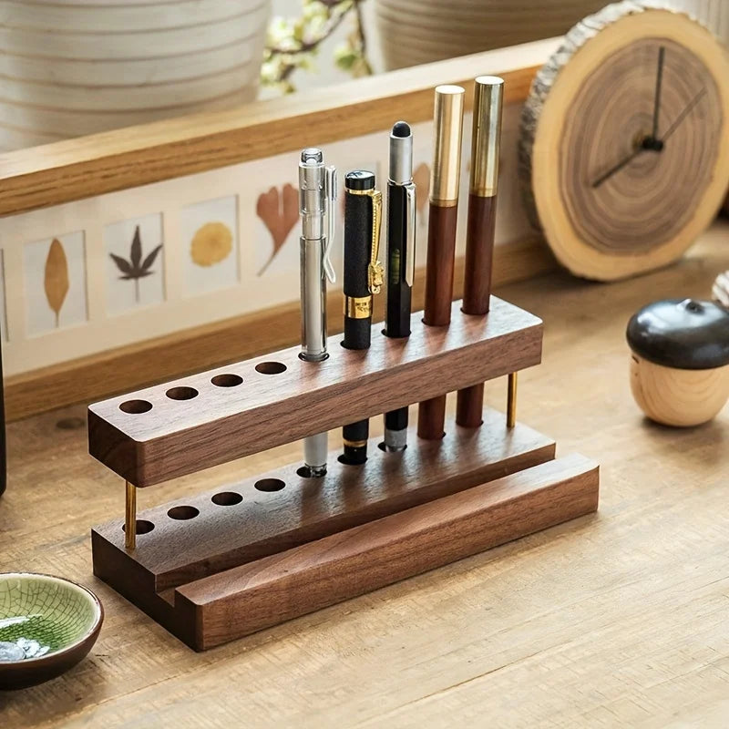ELMAS Elegant Walnut Wood Desk Organizer & Phone Stand - Al Masam Stationery LLC