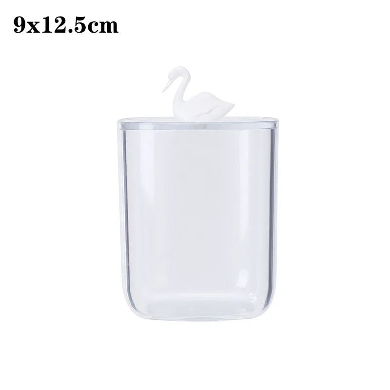 ELMAS Cotton Swab Organizer Bamboo Cover Acrylic Box - Al Masam Stationery LLC