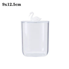 ELMAS Cotton Swab Organizer Bamboo Cover Acrylic Box