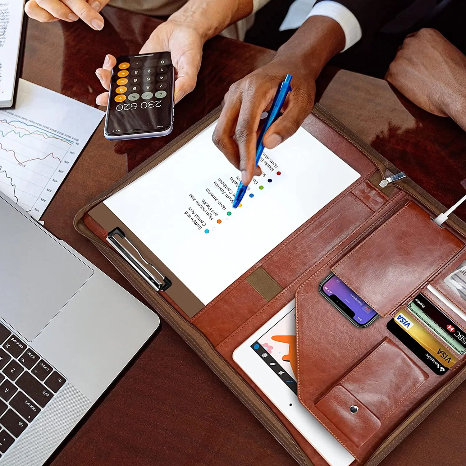 ELMAS Premium Multifunctional A4 Leather Conference Organizer - Al Masam Stationery LLC