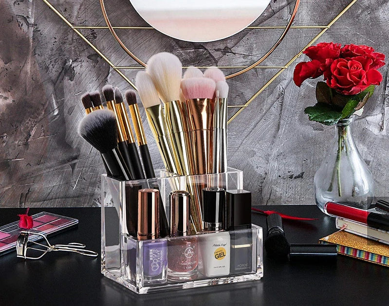 ELMAS Transparent Acrylic 3-5 Grid Makeup Organizer Box - Al Masam Stationery LLC