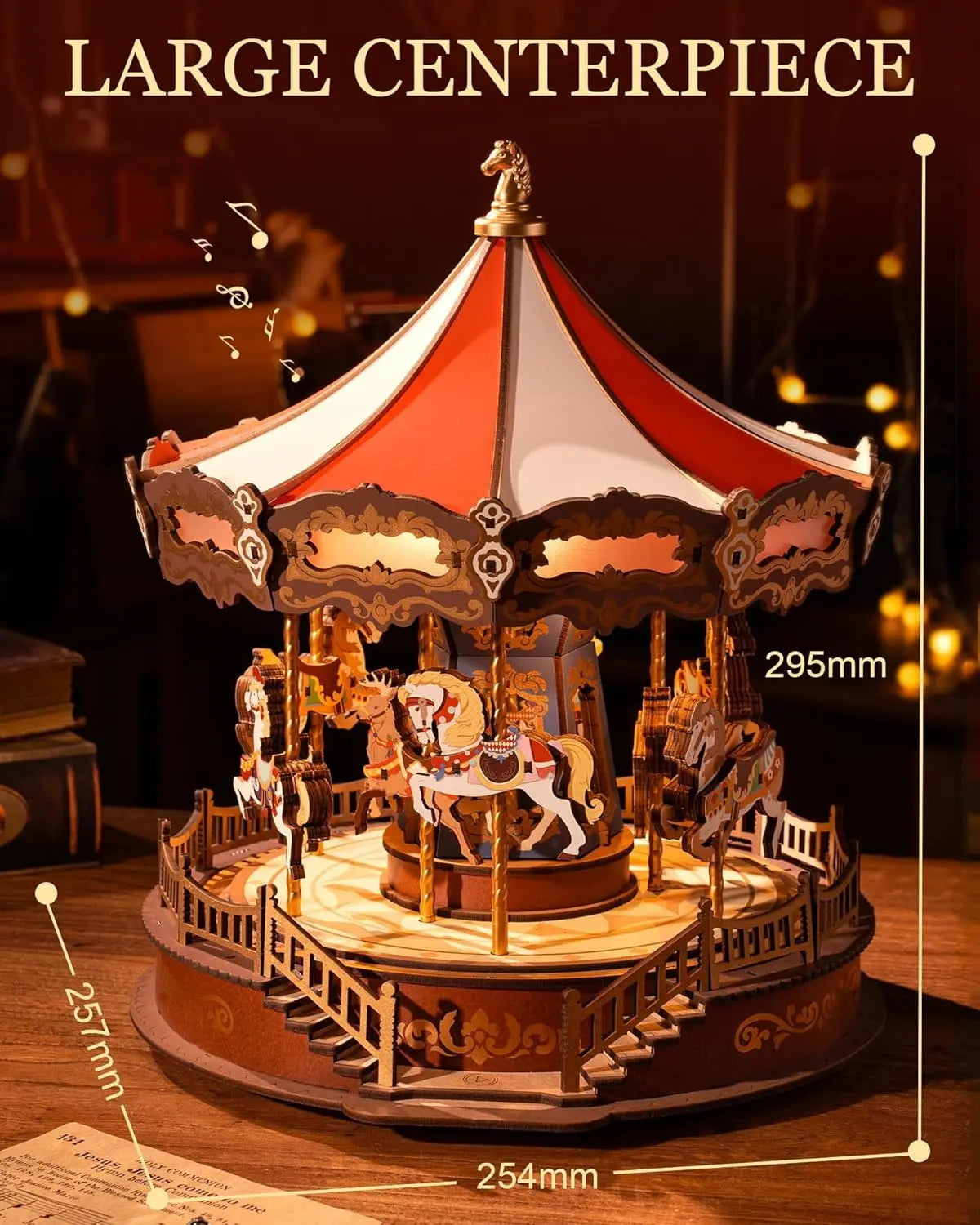 ELMAS Robotime 3D Wooden Music Box Carousel Kit - Al Masam Stationery LLC