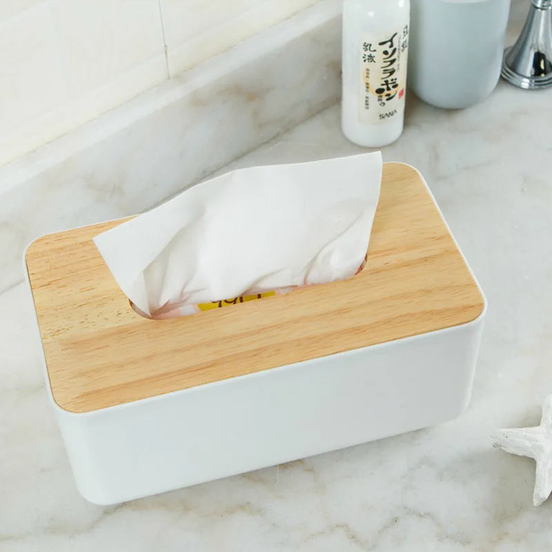 ELMAS Modern Tissue Box with Wooden Lid for Home & Car - Al Masam Stationery LLC
