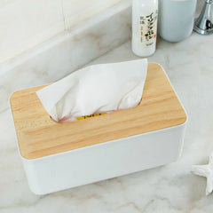 ELMAS Modern Tissue Box with Wooden Lid for Home & Car