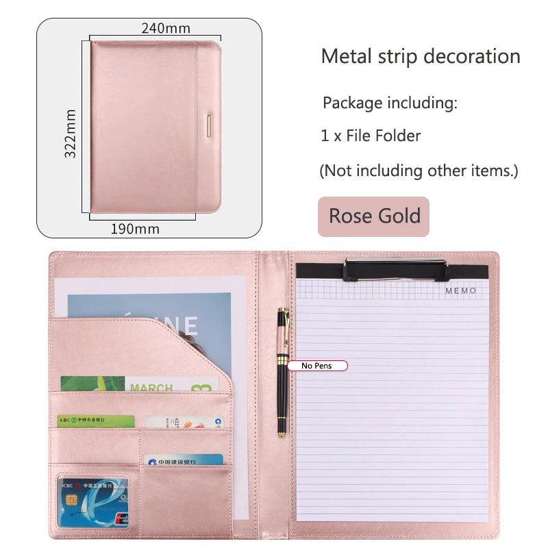 ELMAS Elegant Rose Gold Leather Padfolio & Clipboard Holder - Al Masam Stationery LLC