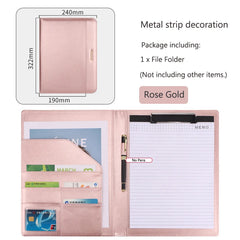 ELMAS Elegant Rose Gold Leather Padfolio & Clipboard Holder