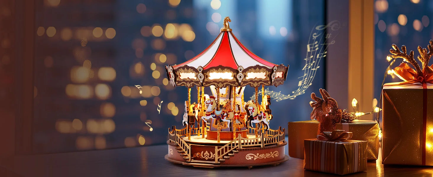 ELMAS Robotime 3D Wooden Music Box Carousel Kit - Al Masam Stationery LLC
