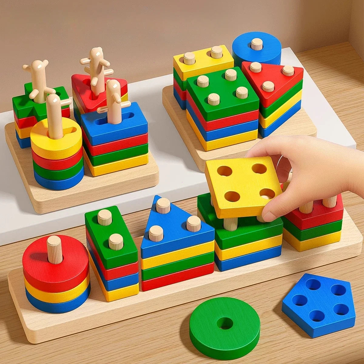 ELMAS Montessori Wooden Sorting Stacking Puzzle for Kids - Al Masam Stationery LLC