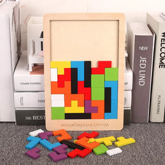 ELMAS Colorful 3D Wooden Blocks Puzzle Tangram Toy