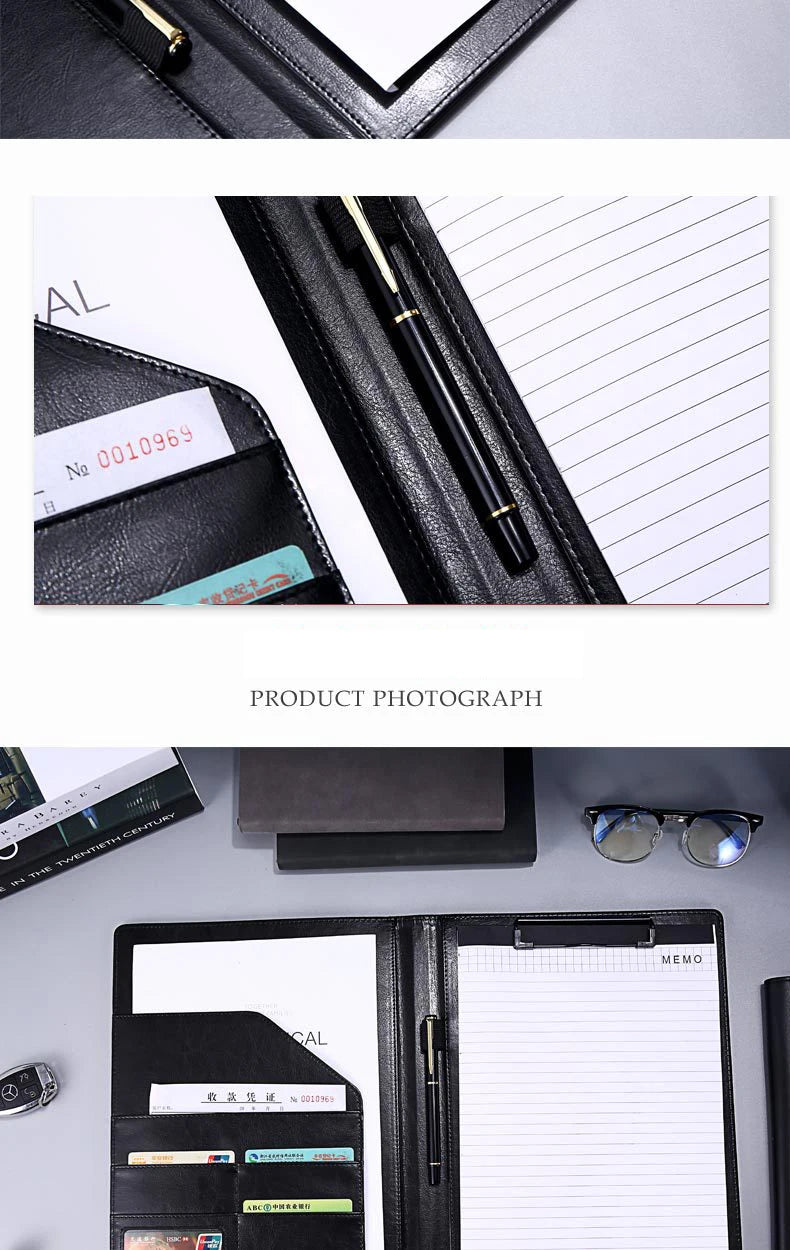 ELMAS Premium Black Leather Executive Portfolio Folder - Al Masam Stationery LLC