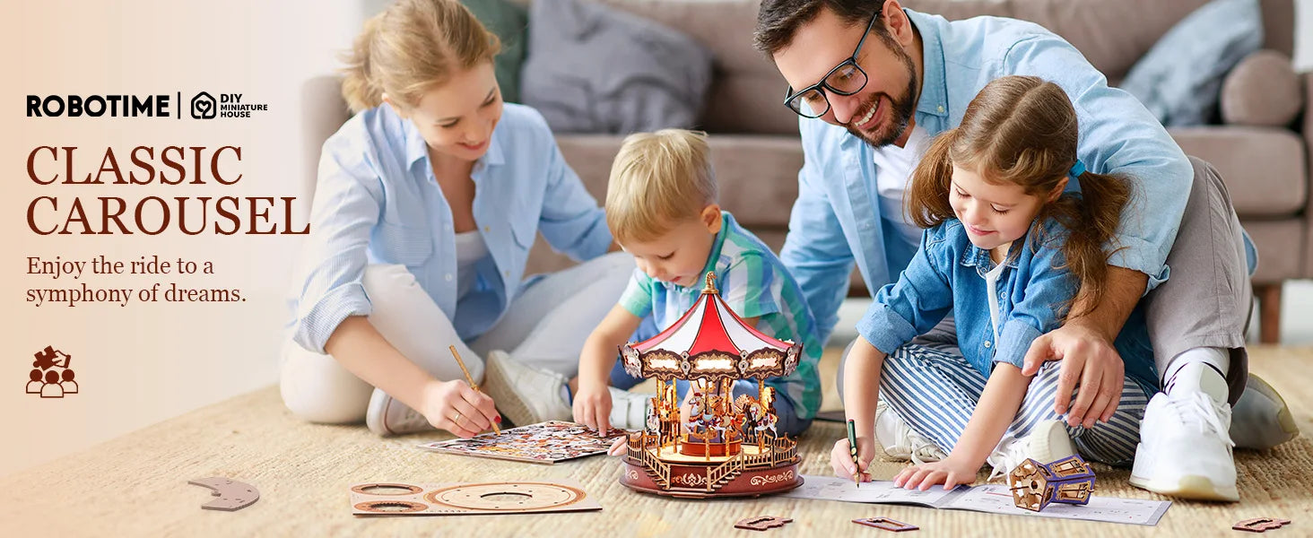 ELMAS Robotime 3D Wooden Music Box Carousel Kit - Al Masam Stationery LLC