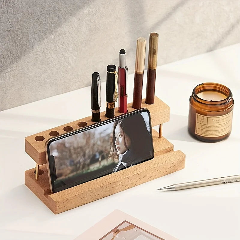 ELMAS Elegant Walnut Wood Desk Organizer & Phone Stand - Al Masam Stationery LLC