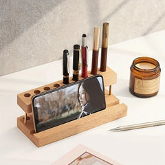 ELMAS Elegant Walnut Wood Desk Organizer & Phone Stand