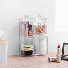 ELMAS Cotton Swab Organizer Bamboo Cover Acrylic Box