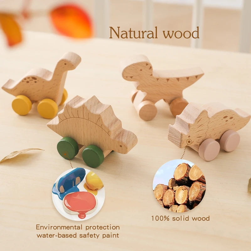 ELMAS: Baby Beech Wooden Block Dinosaur Trolley Toy - Al Masam Stationery LLC