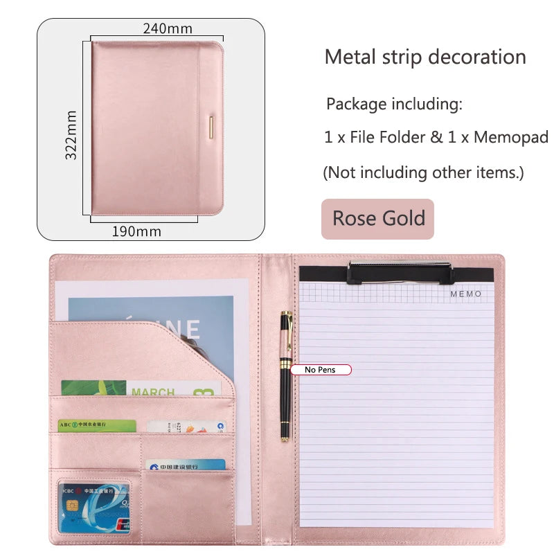 ELMAS Elegant Rose Gold Leather Padfolio & Clipboard Holder - Al Masam Stationery LLC