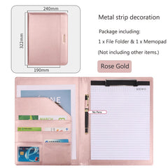 ELMAS Elegant Rose Gold Leather Padfolio & Clipboard Holder