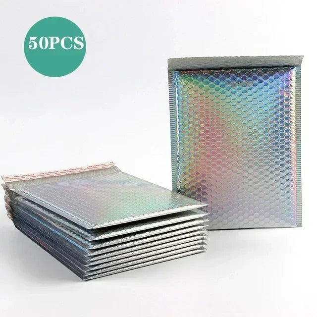 ELMAS 50Pcs Holographic Bubble Mailer Rose Red Shipping Bag - Al Masam Stationery LLC