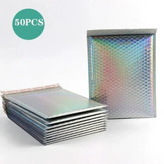 ELMAS 50Pcs Holographic Bubble Mailer Rose Red Shipping Bag - Al Masam Stationery LLC