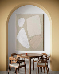 ELMAS Large Abstract Beige and White Wall Art Decor