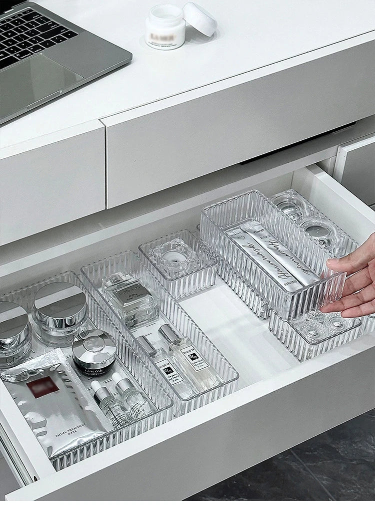 ELMAS 4/7PCS Acrylic Desk Drawer Organizers Set Clear - Al Masam Stationery LLC