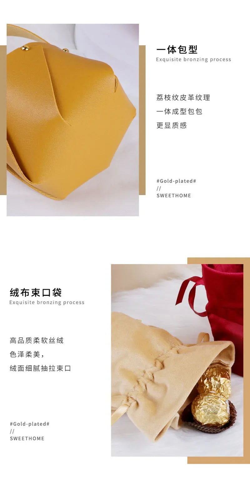 ELMAS Stylish Leather Gift Bag With Velvet Candy Box - Al Masam Stationery LLC