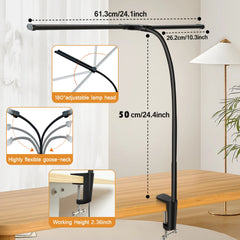 ELMAS Dimmable LED Desk Lamp with Dual/Single Head Design