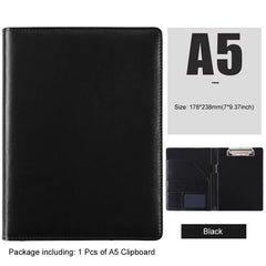 ELMAS Elegant Black Leather Portfolio Clipboard Folder