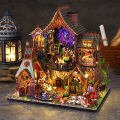 ELMAS Enchanting Mini Wooden Dollhouse Kit with Lights