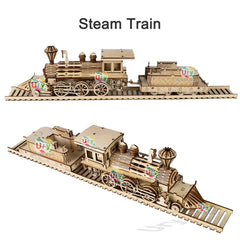 ELMAS Retro Steam Train 3D Wooden Puzzle with Track