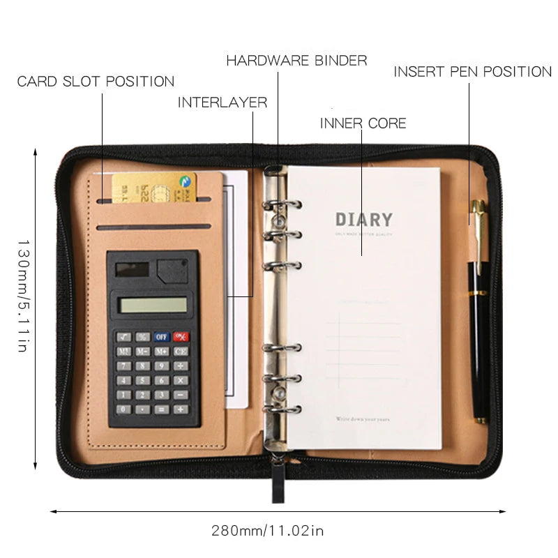 ELMAS Stylish A6 Leather Binder Planner with Calculator - Al Masam Stationery LLC
