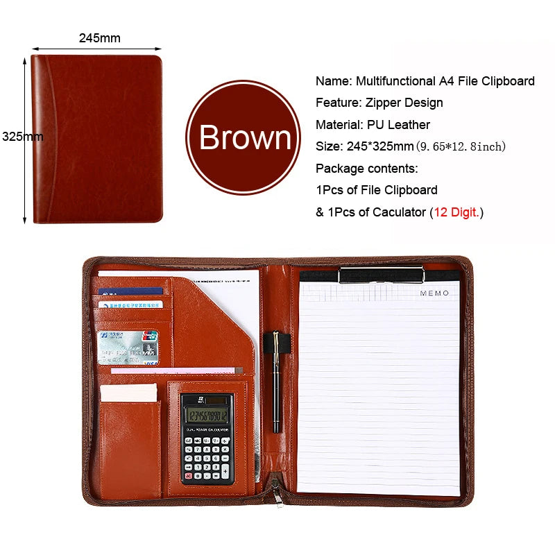 ELMAS A4 Leather Executive Zippered Portfolio Folder - Al Masam Stationery LLC