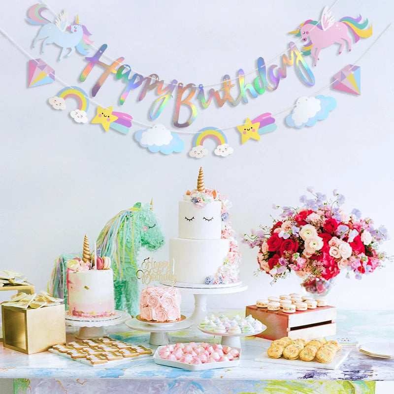 ELMAS Magical Unicorn Birthday Banner Garland Decor - Al Masam Stationery LLC