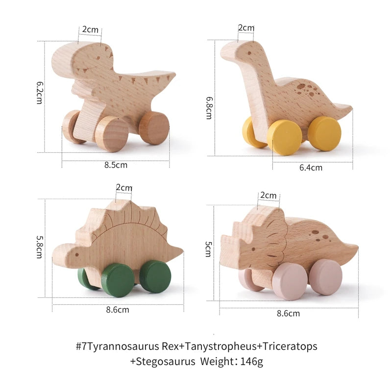 ELMAS: Baby Beech Wooden Block Dinosaur Trolley Toy - Al Masam Stationery LLC