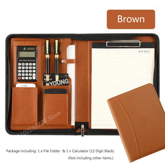 ELMAS A4 Leather Executive Zippered Portfolio Folder