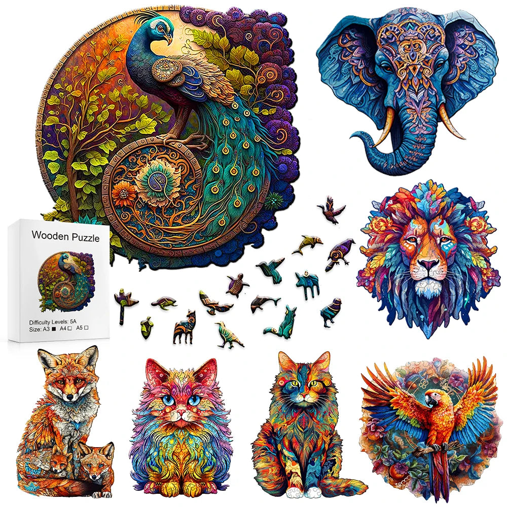 ELMAS Wooden Puzzle Gifts - Cat & Peacock Intelligence Game - Al Masam Stationery LLC