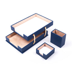 ELMAS Elegant Triple Desk Organizer Set with Leather Touch