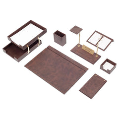 ELMAS Luxury Leather 10-Piece Desk Organizer Set