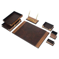 ELMAS Prestige 8-Piece Luxury Wooden & Leather Desk Set