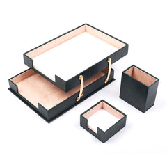 ELMAS Elegant Triple Desk Organizer Set with Leather Touch