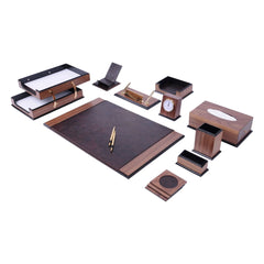 ELMAS Premium Leather & Wood 14-Piece Desk Organizer Set