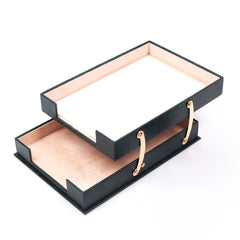 ELMAS Elegant Leather Document Organizer - Double Tray Delight