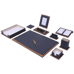 ELMAS Elegant 11-Piece Leather & Wood Desk Organizer Set