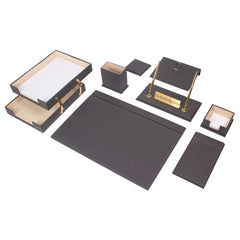 ELMAS Luxury Leather 10-Piece Desk Organizer Set